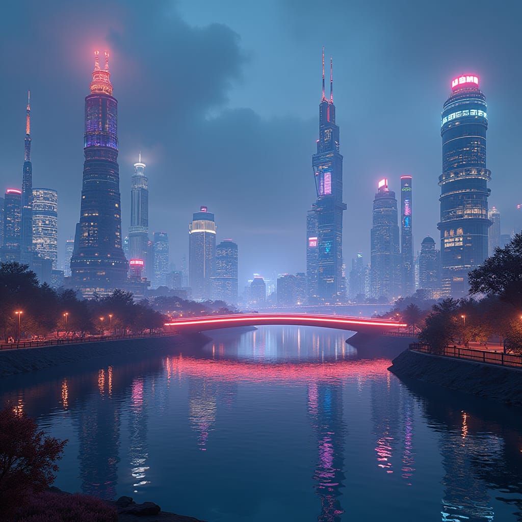 Neo Tokyo Futuristic Cityscape in Cyberpunk Style