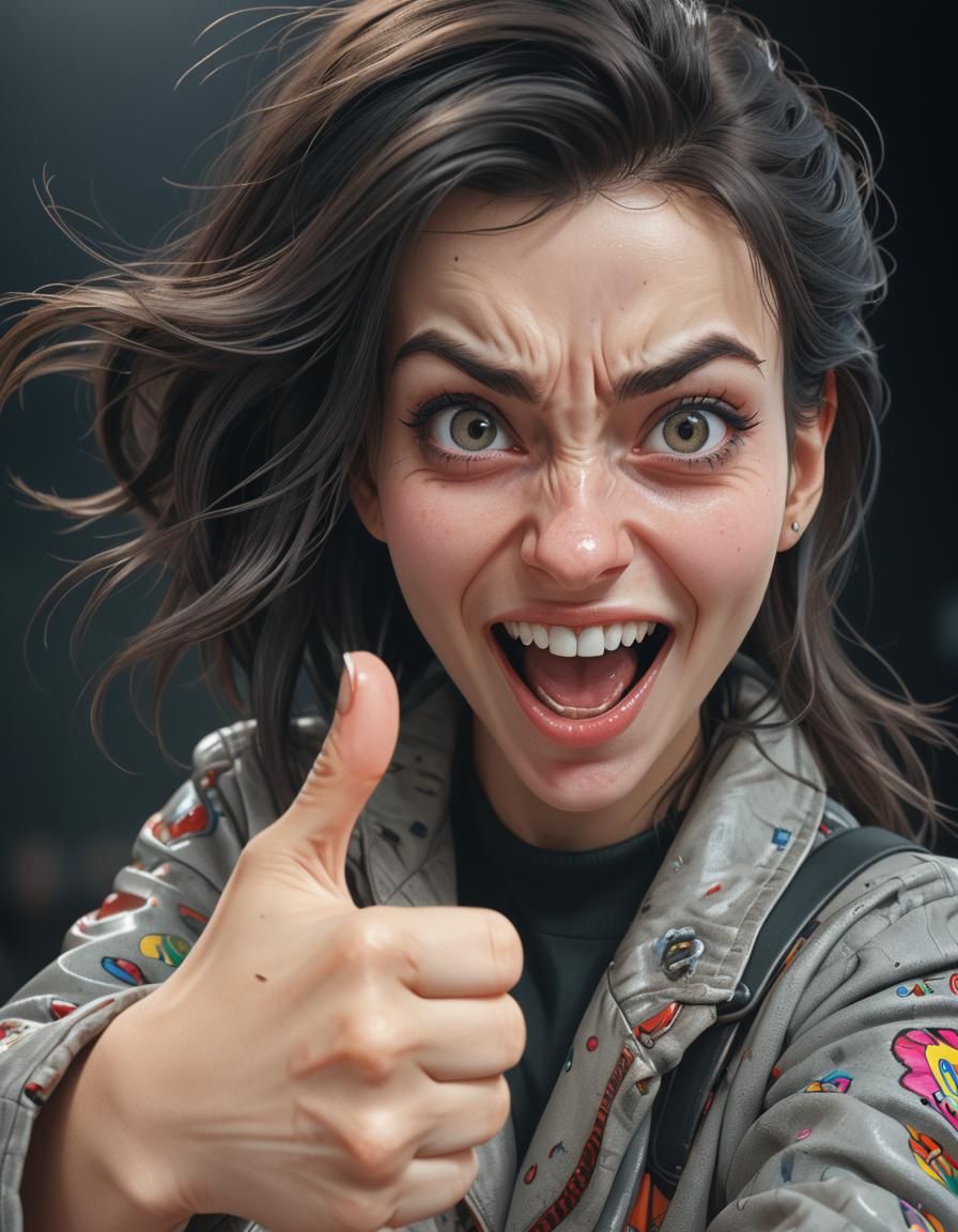 Woman Making Crazy Face in Hyperreal Comic Art