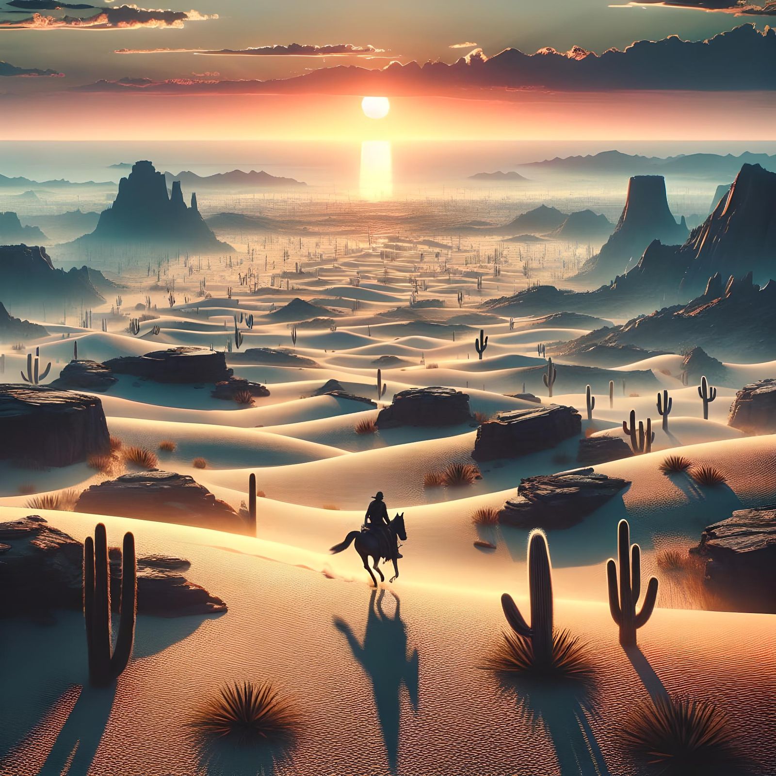 Lone Rider in Arid Desert Landscape