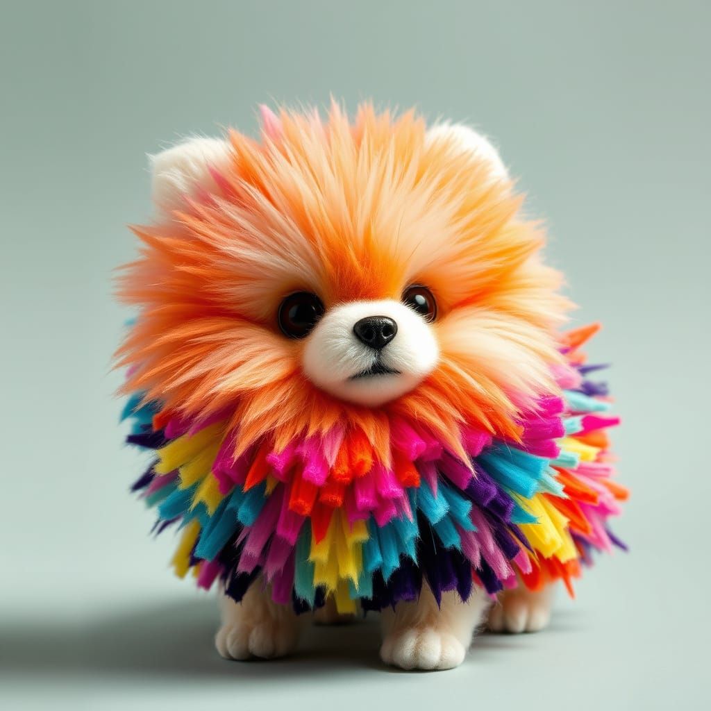 Pom Pom Pomeranian Dog in Whimsical Style