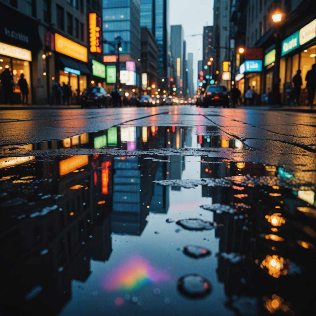 Vibrant City Reflections in Impressionist Style