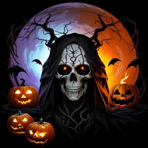 Surreal Specter Emerges From Jack-o'-lantern in Digital Art