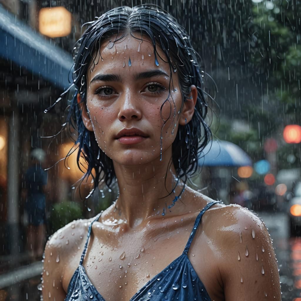 Raindrop Woman with Indigo Skin in Photorealistic Style