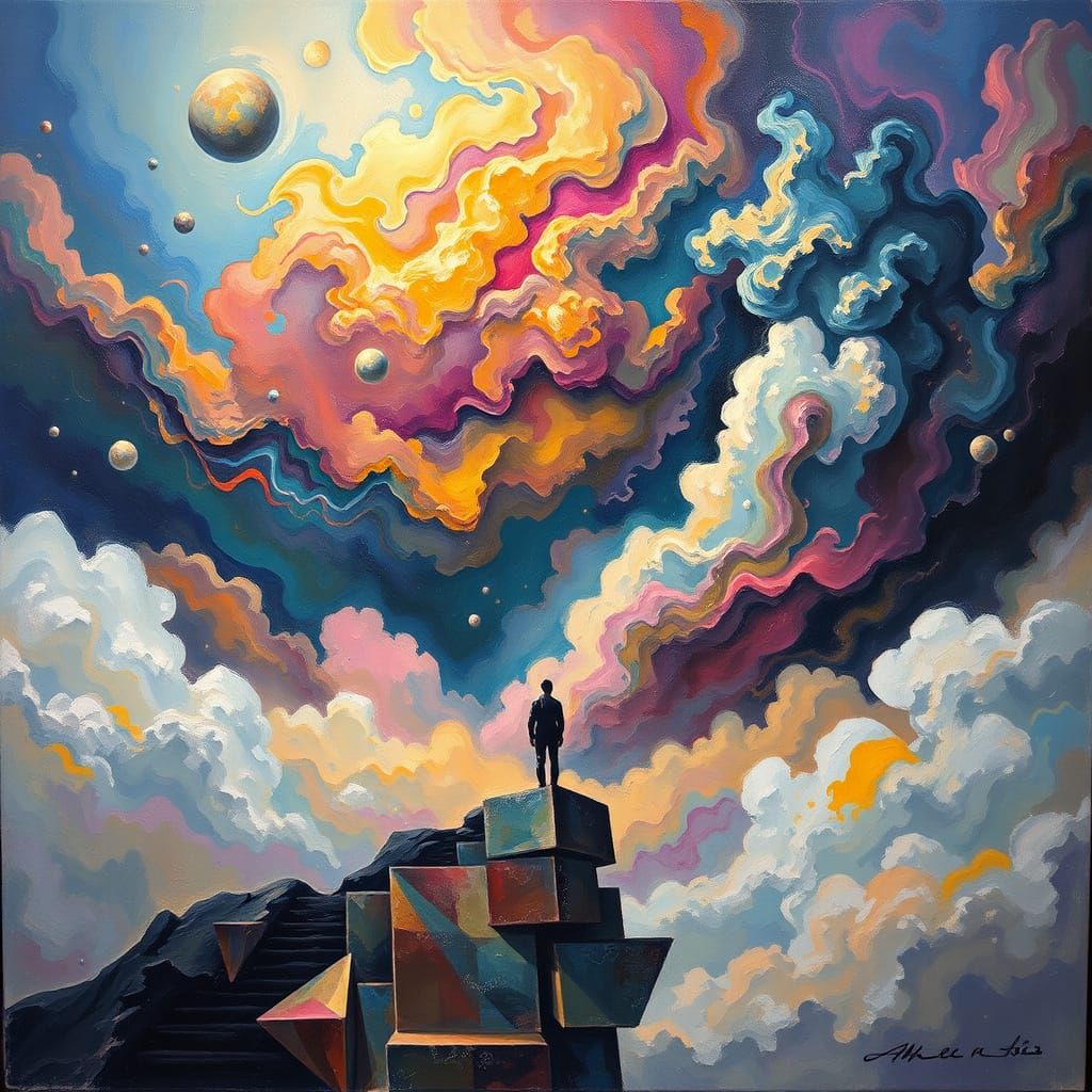 Surrealist Dreamscape with Swirling Colors and Abstract Shap...