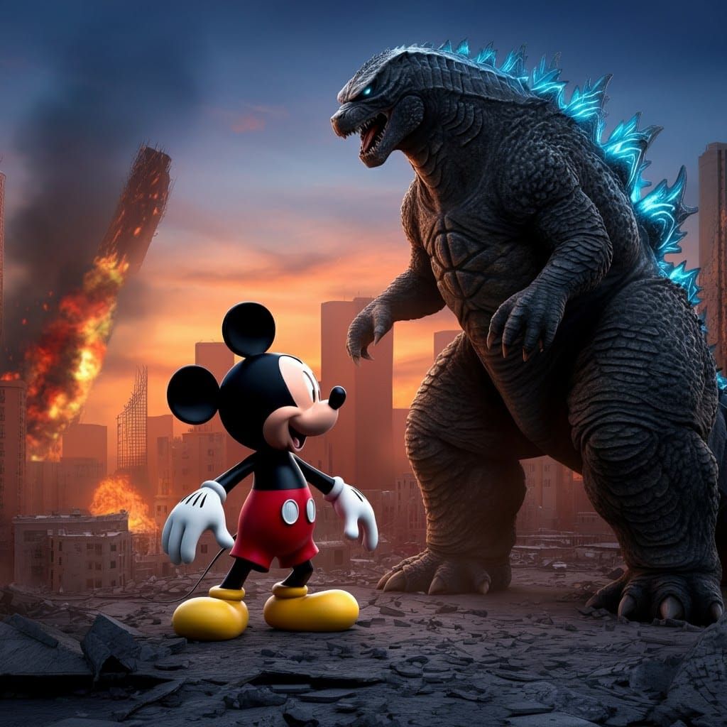 Mickey Mouse vs Godzilla: A Pixar-Inspired Showdown