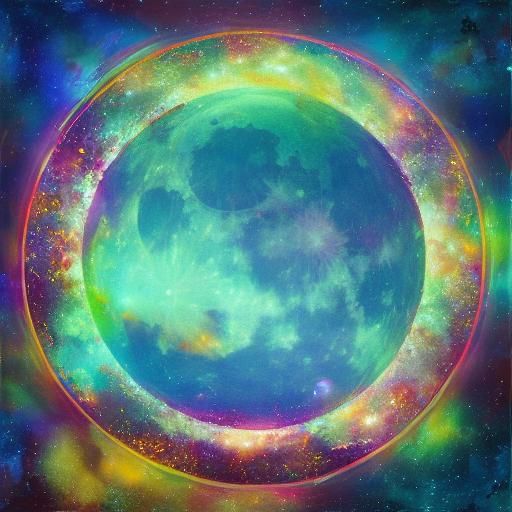 Cosmic Lake Reflects Blood Moon in Astral Illustration