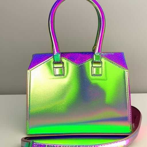 Lime green holographic handbag with magenta pink holographic accents& Emerald green holographic accents& Hot pink hologr...
