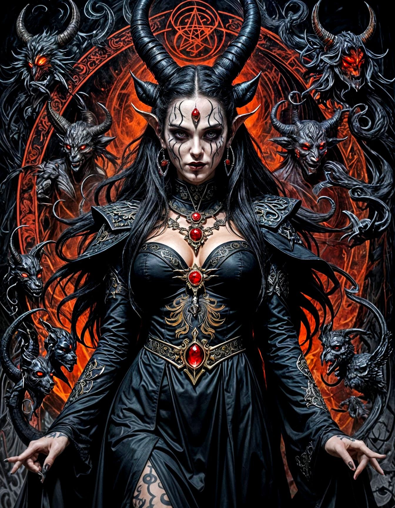 Demonic Priestess in Mixed Media Anime Style