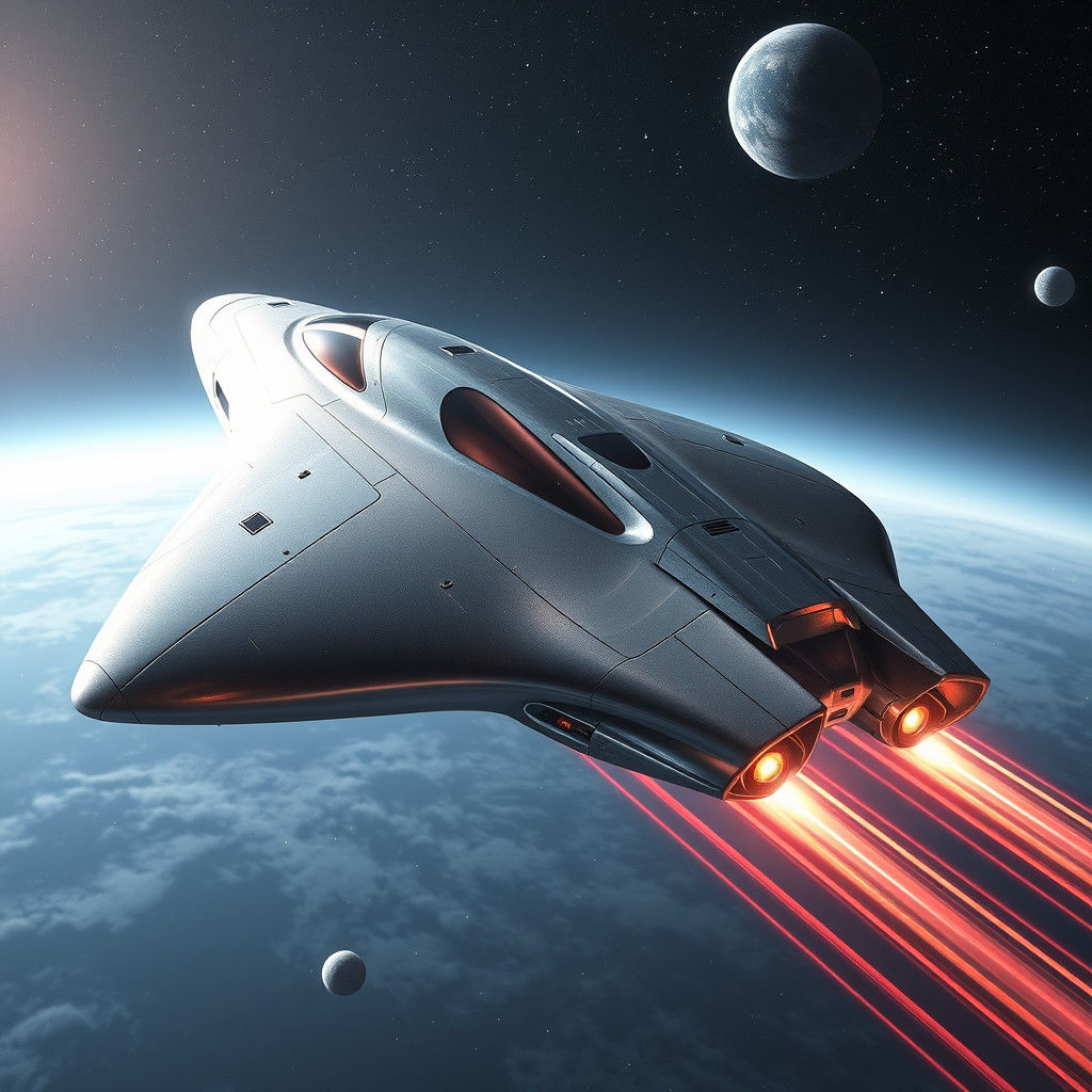 Sleek Silver Spacecraft Gleams with Rose-Gold Undertones