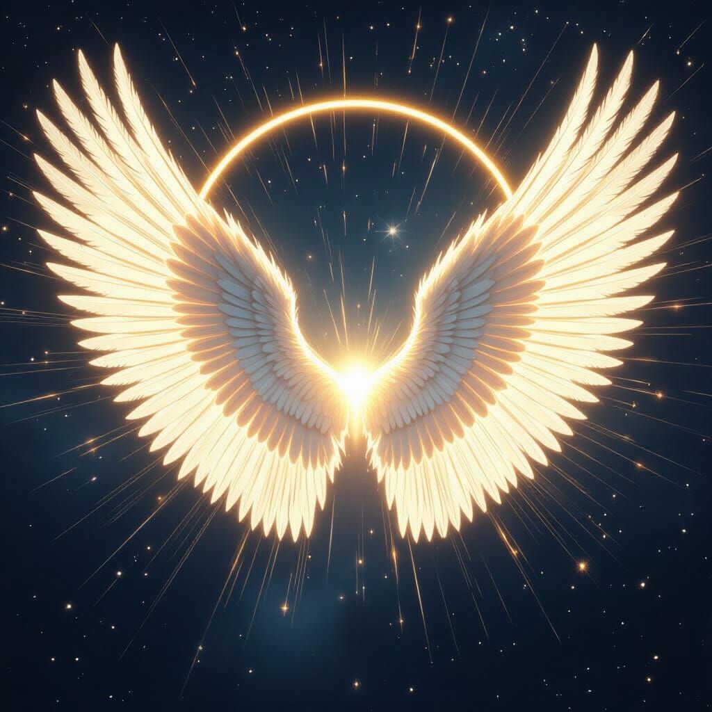 Radiant Angel Wings Against Cosmic Sky