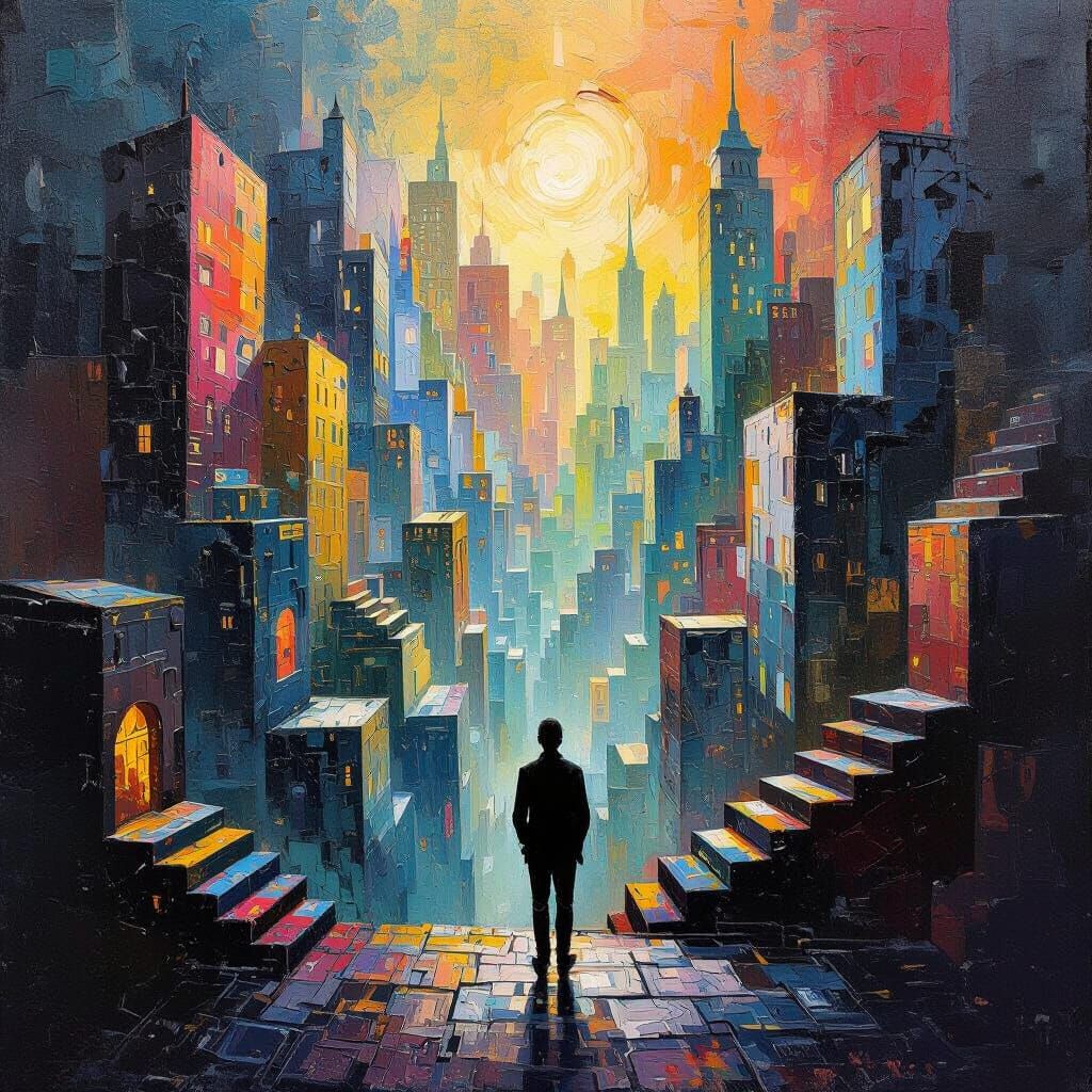 Impossible Cityscape as Expressionist Impasto Painting