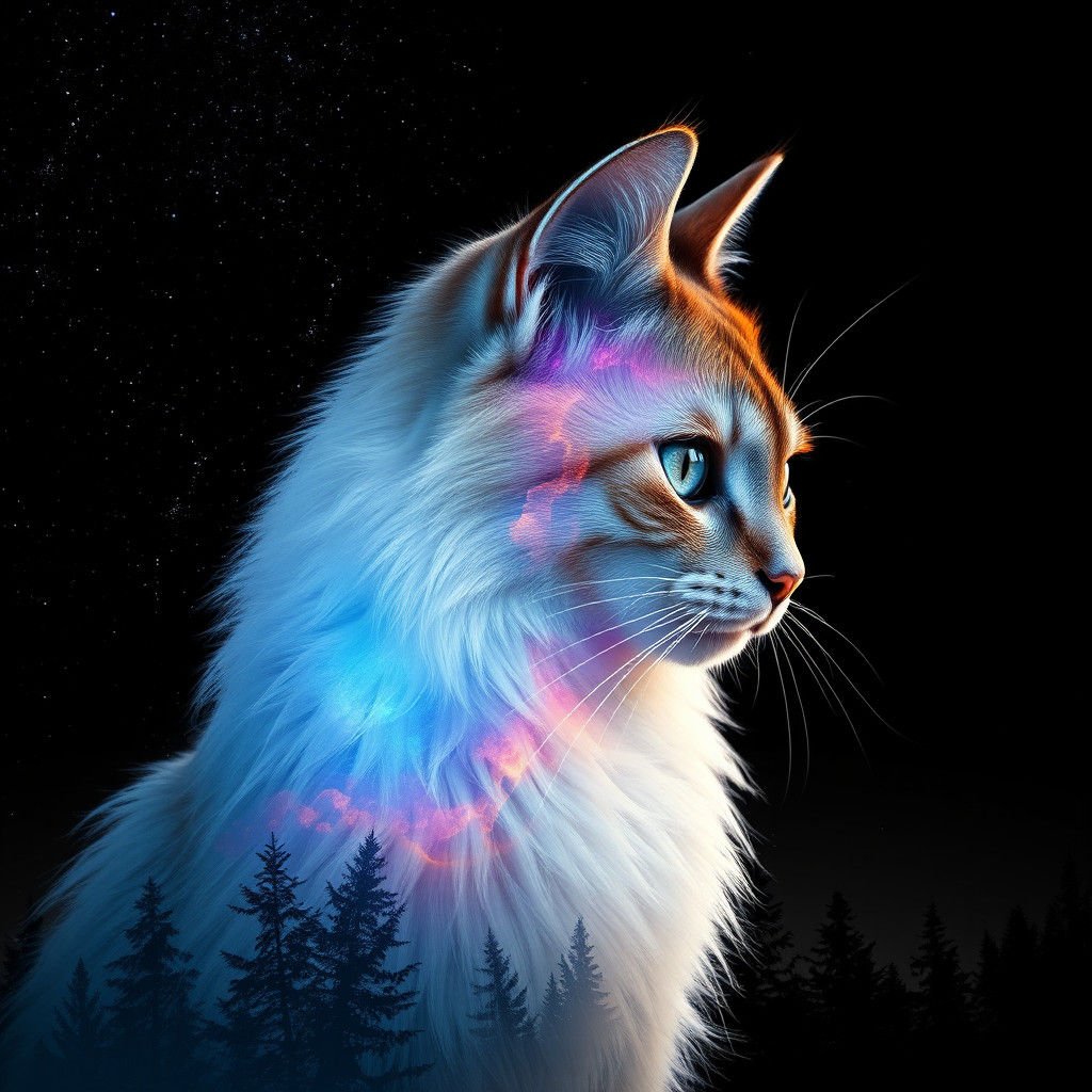 Cosmic Cat with Heterochromia in Fantasy Style