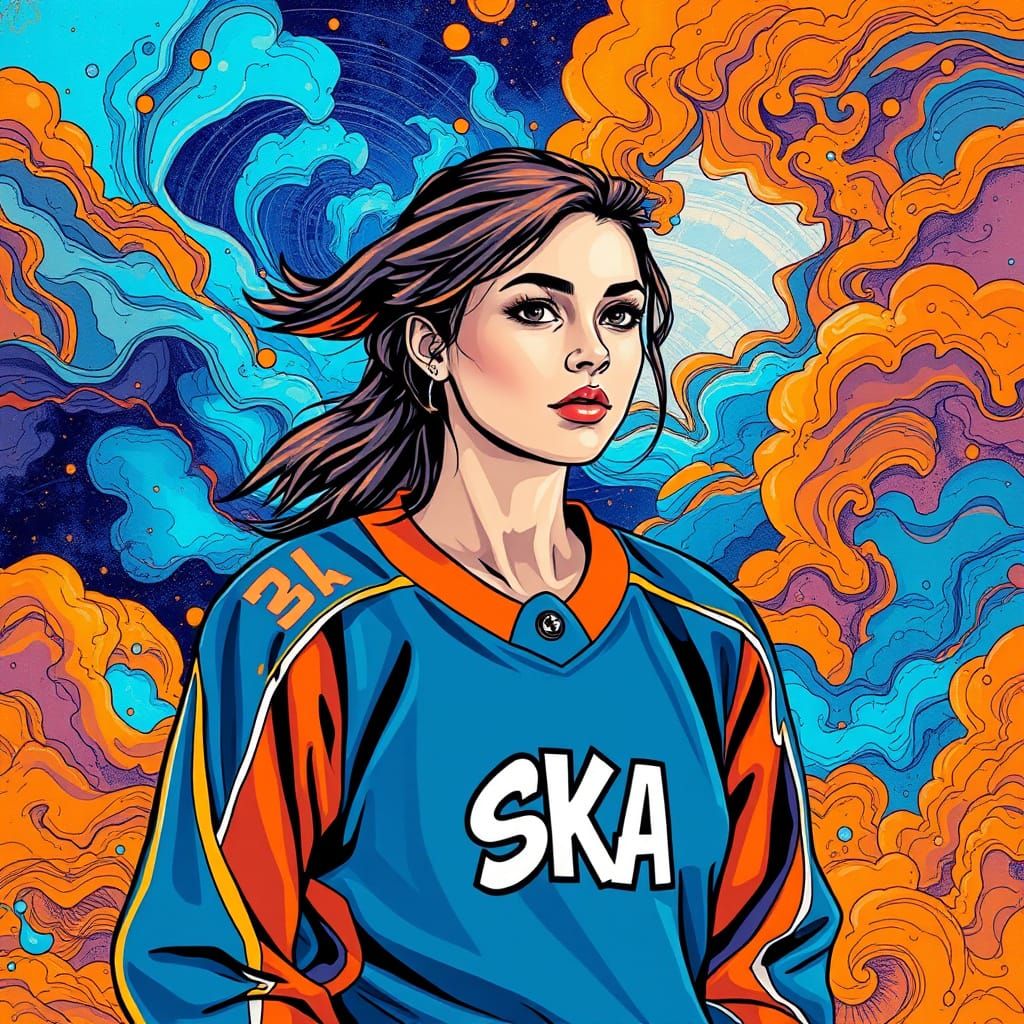 Cosmic Hockey Athlete in Vibrant Graffiti-Style Universe