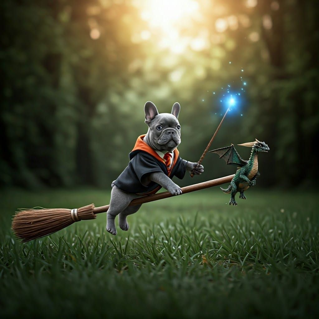 Puppy Potter Chases Dragon on Broomstick