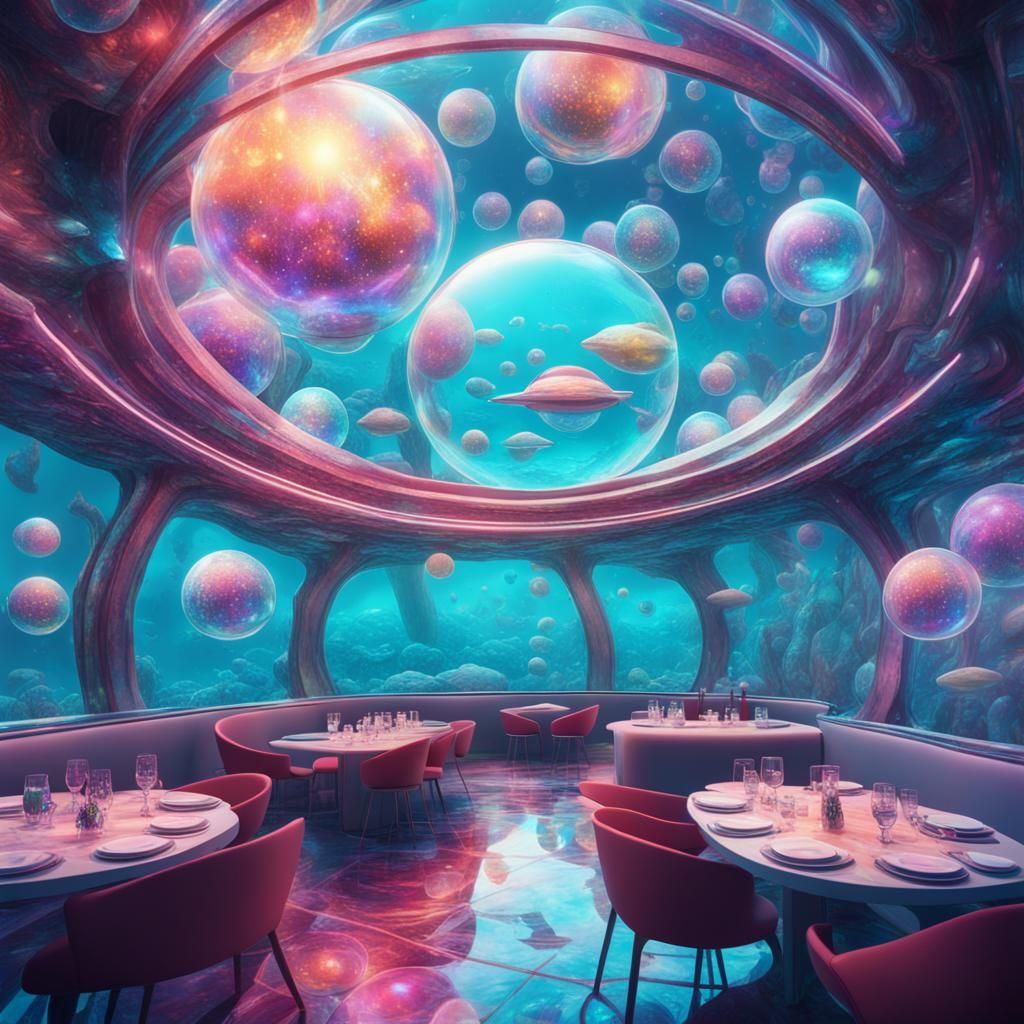Futuristic Underwater Canteen in Bubble: Astral Illustration