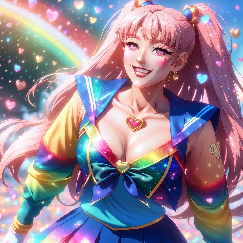 Glittering Sailor Scout Woman in Rainbow Uniform