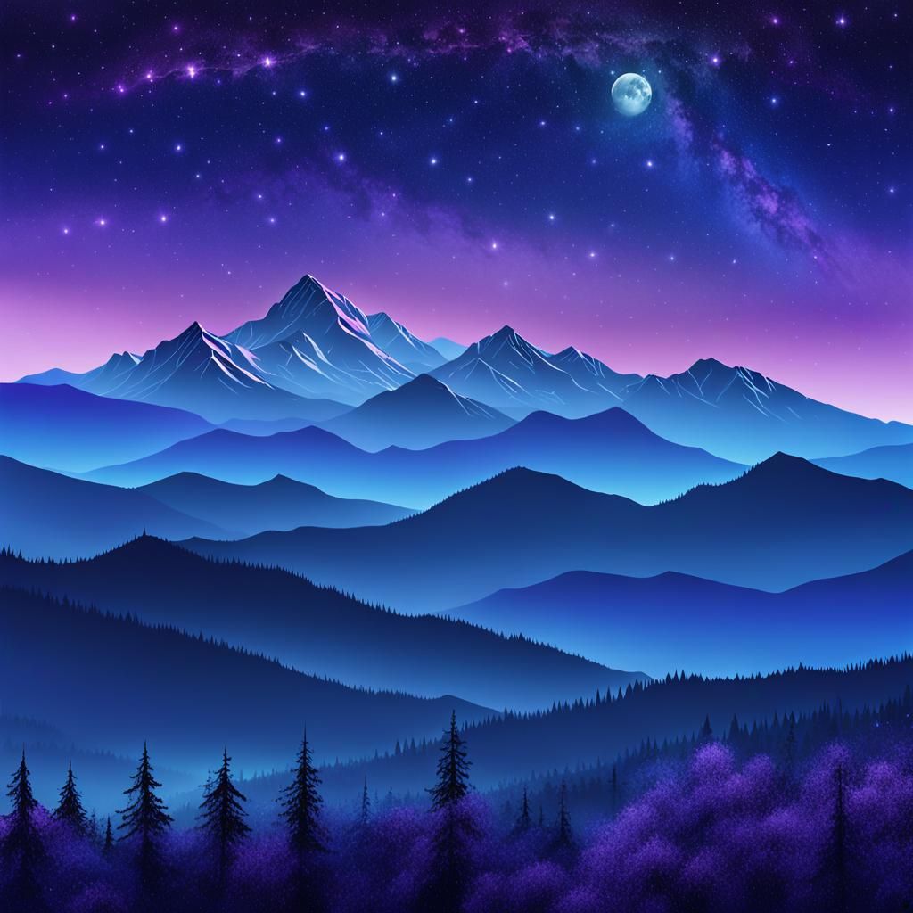 Vibrant Starry Night Sky with Mountain Range