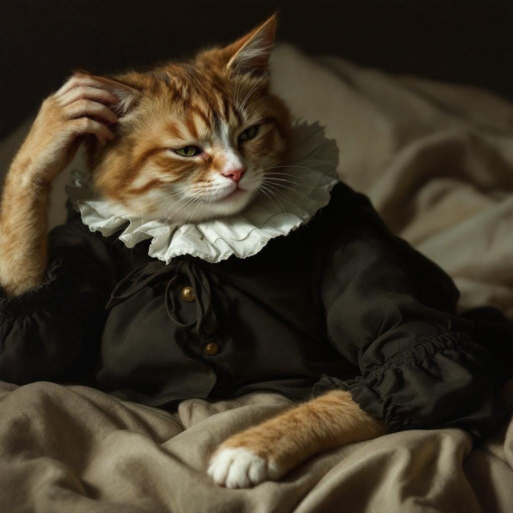 Cute Cat as Baroque Tenebrism Painting