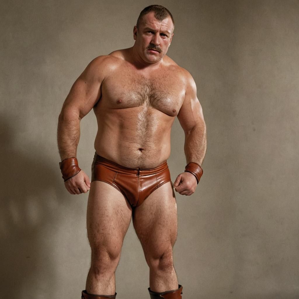 Imposing Wrestler in Leather, Cinematic Style