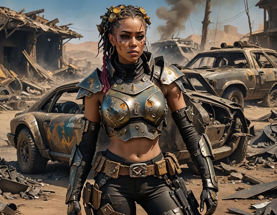 Apocalyptic Warrior in Burning Wasteland, Hyperdetailed Art