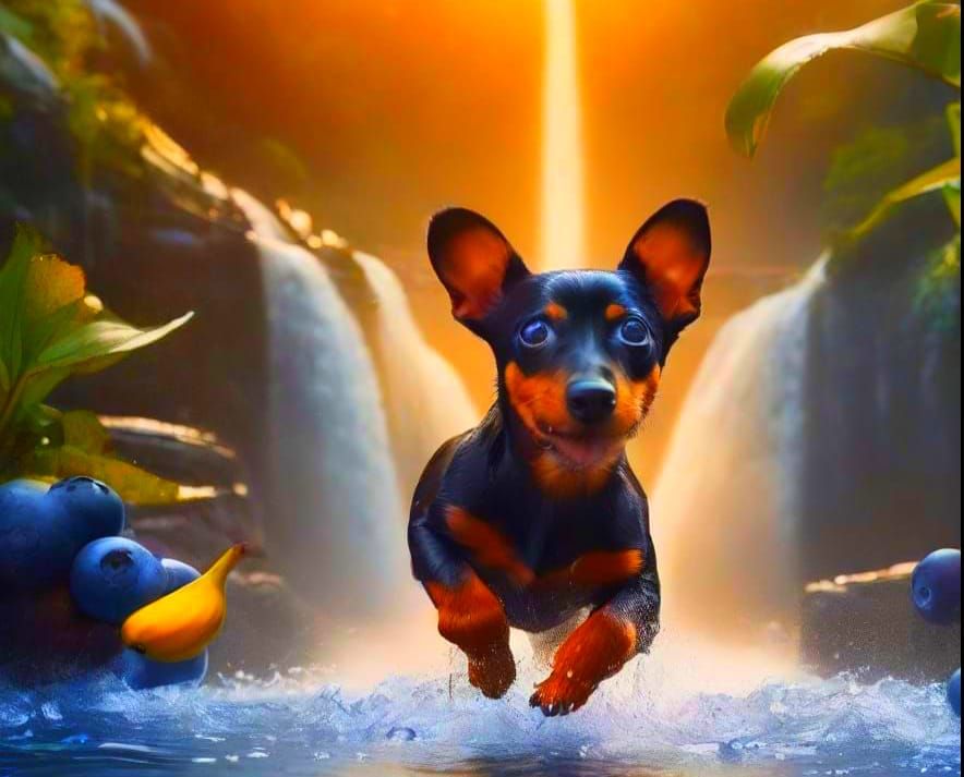 Whimsical Fruits Chase Each Other in Sunset Wonderland