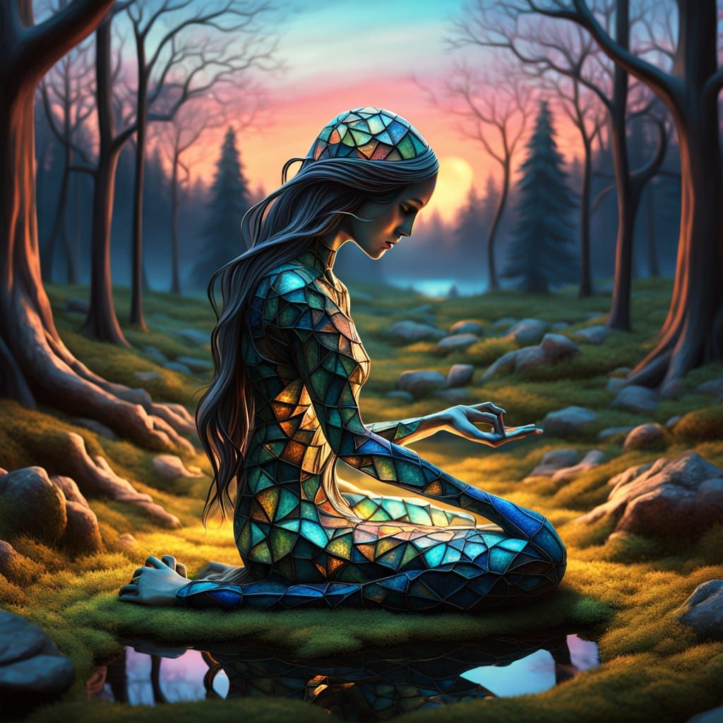 Surreal Fragmented Sculpture of Woman at Sunset