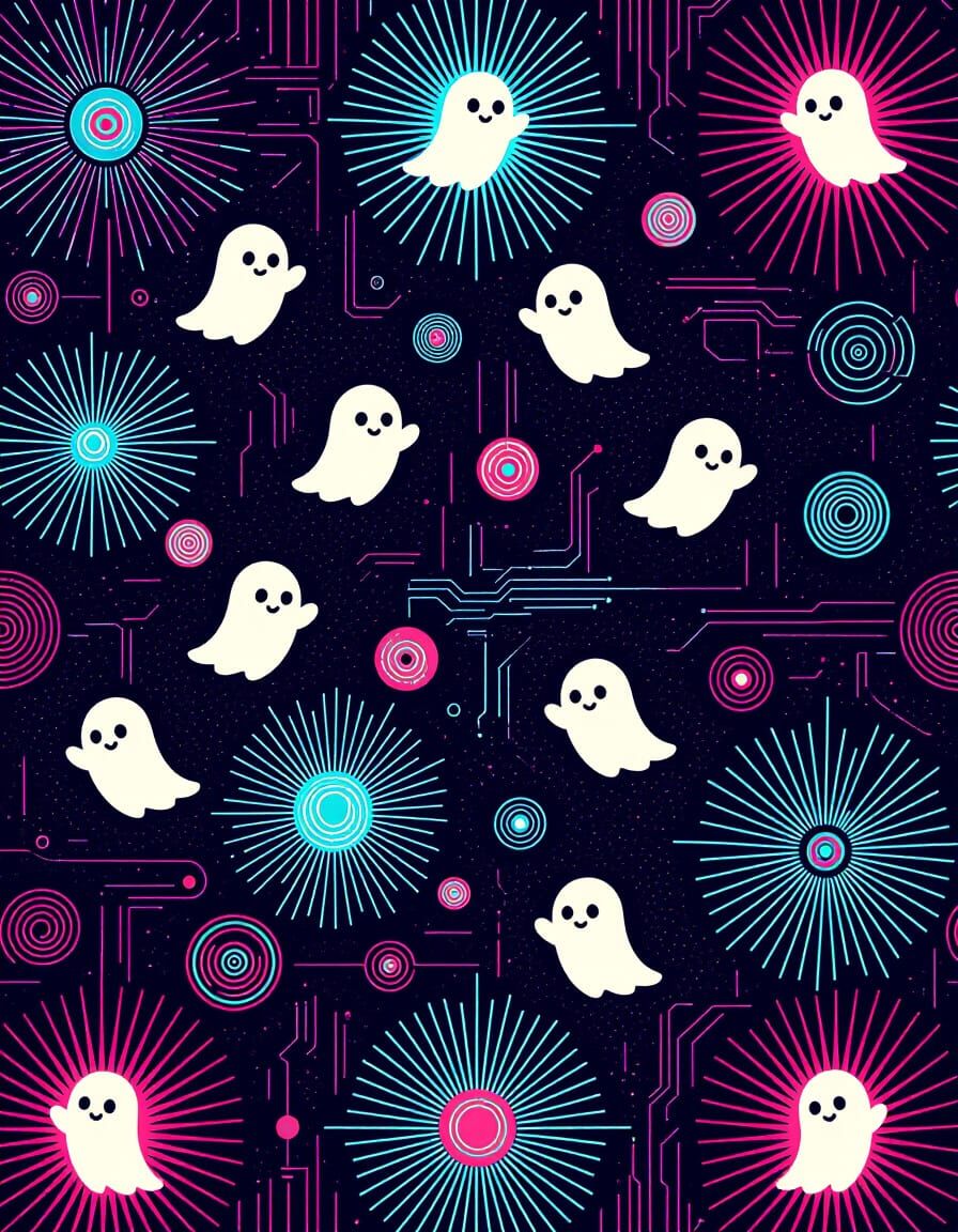 Retro-Futuristic Fruit Ghosts in Neon 80s Style