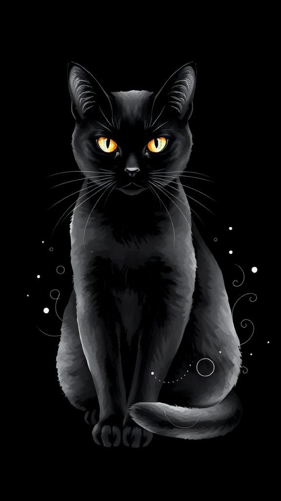 Dreamy Watercolor Black Cat with Abstract Fractals