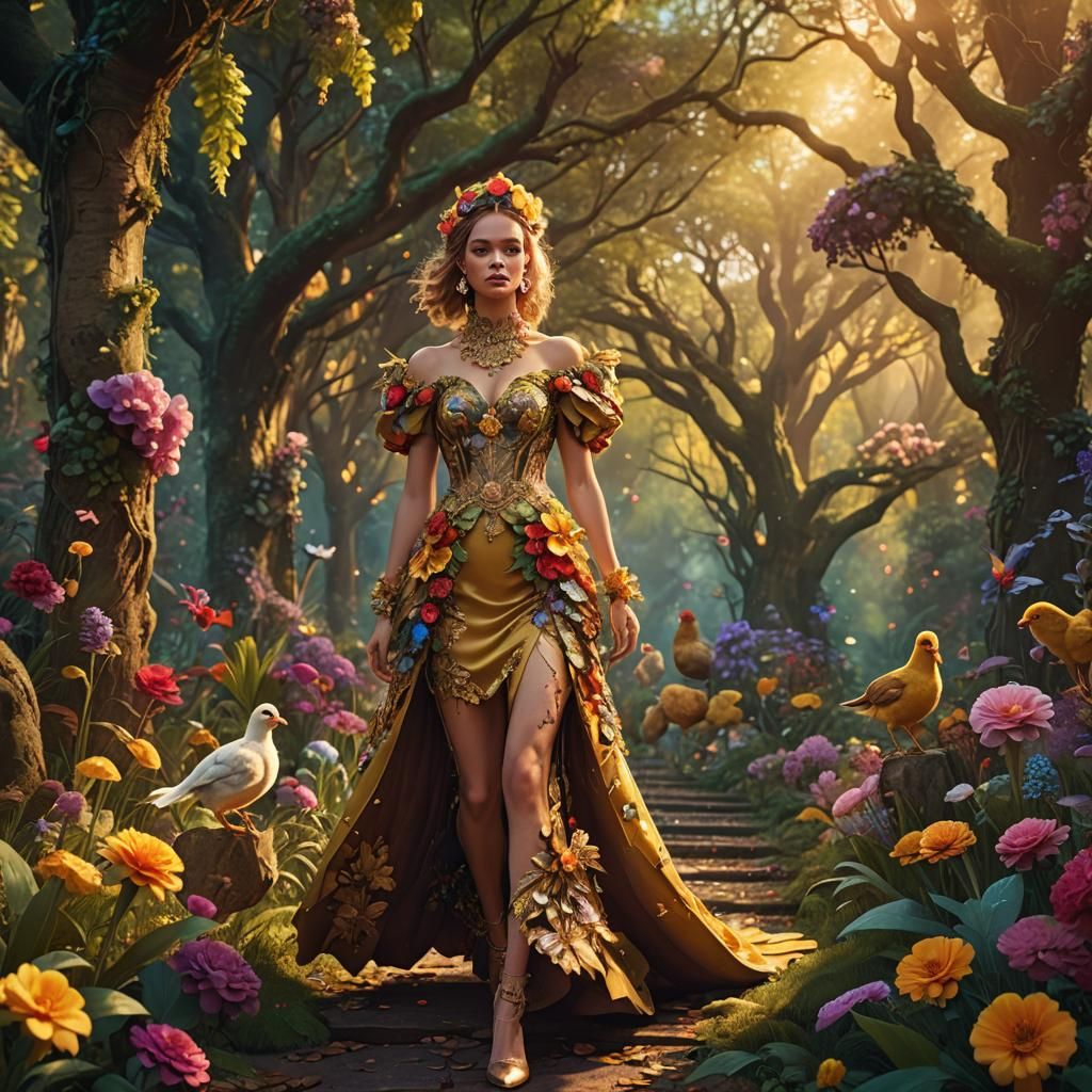Fantasy Fashion Illustration in Vibrant Forest Runway