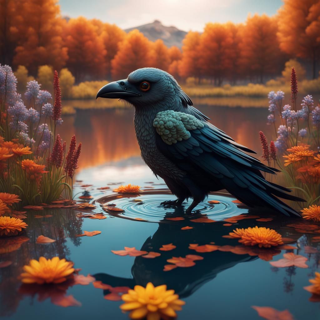 Turquoise Sugar Skull in Autumn Wildflower Pond