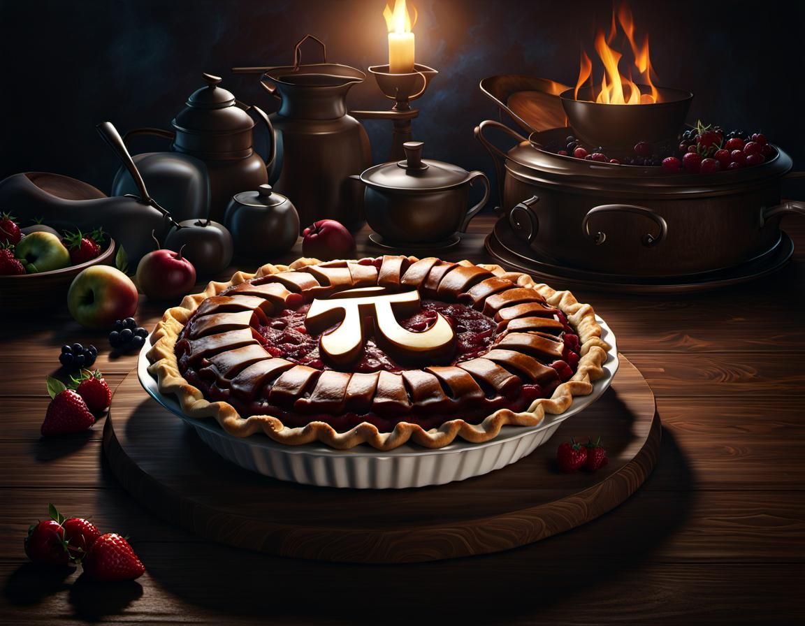 Delicious Pi Pie in Gloomy Kitchen, Digital Art