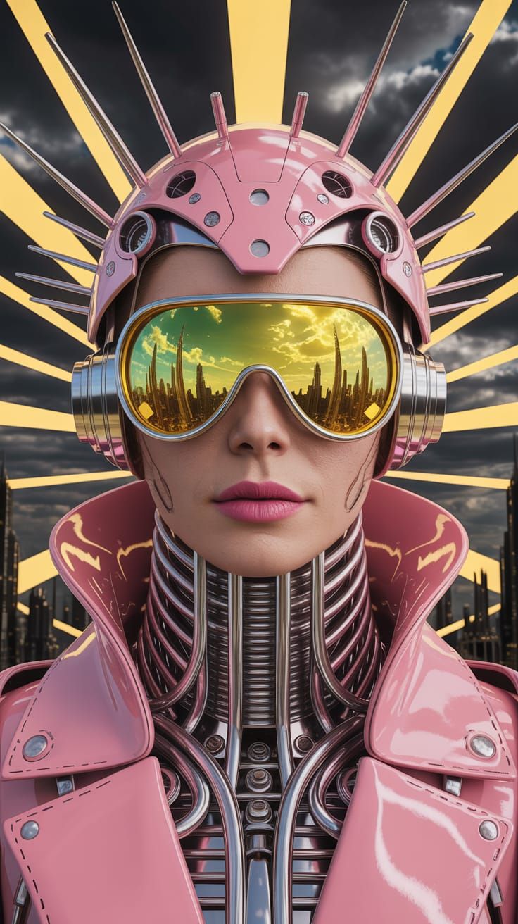 Cyber Queen Portrait in Pink and Steel