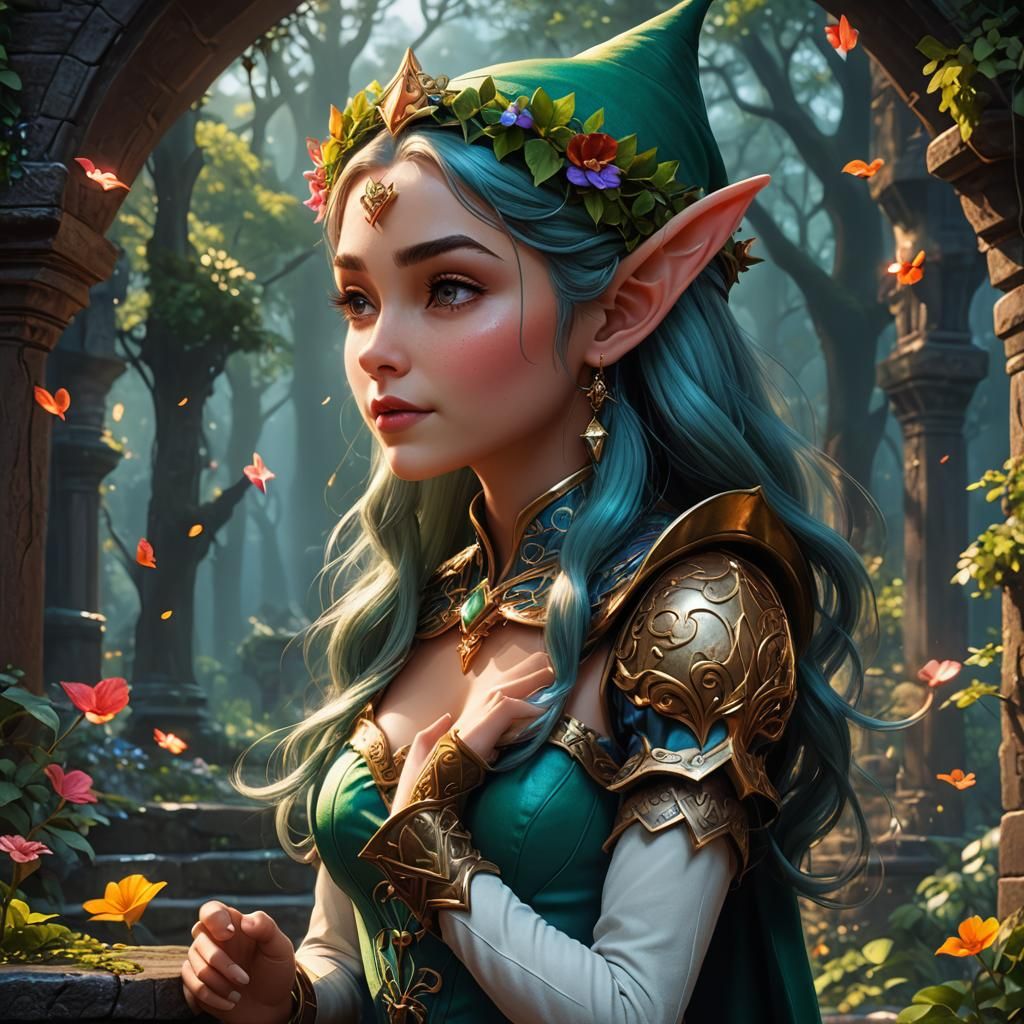 Flirtatious Elf Blowing Kiss: Cartoon Concept Art