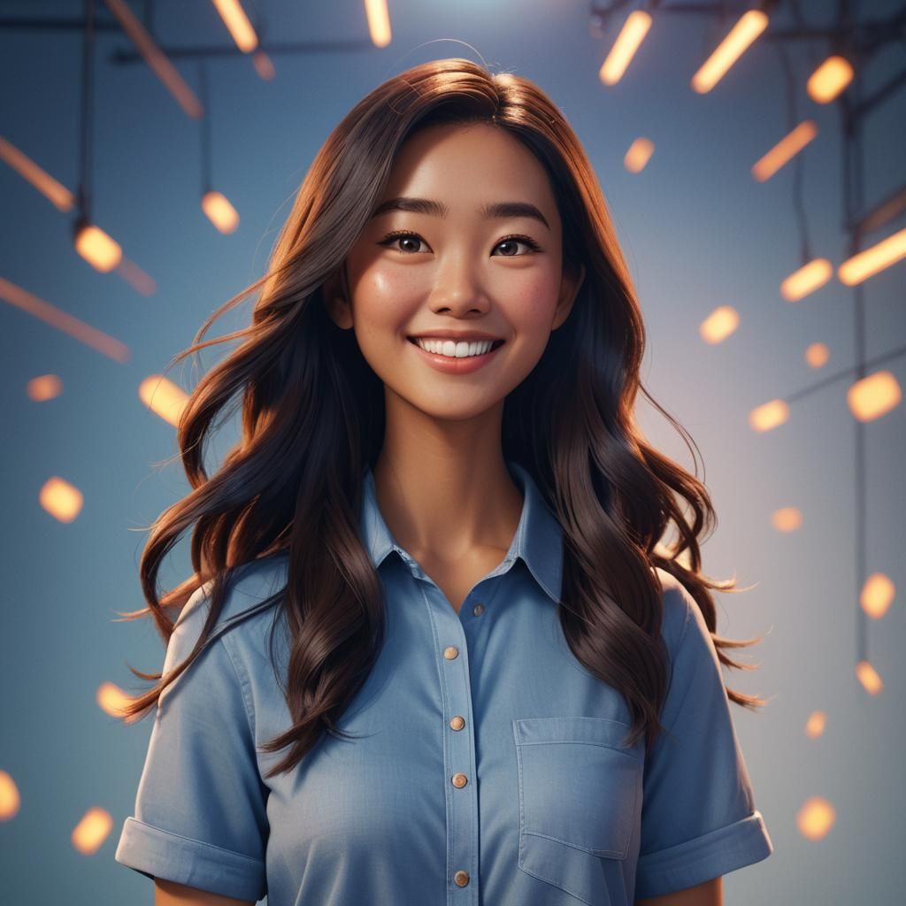 Smiling Asian Virtual Influencer in Pixar 3D Style
