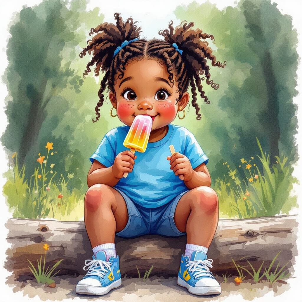 Happy Girl with Popsicle: Expressive Watercolor Illustration