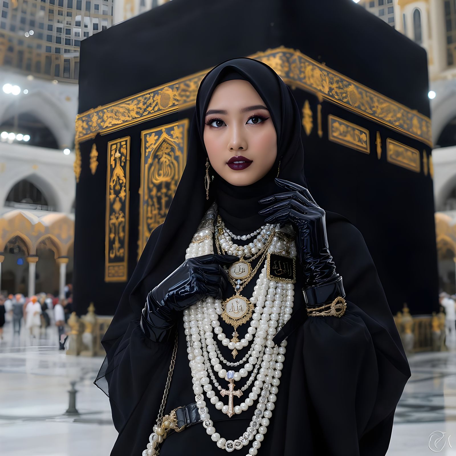 Woman with Pearl Body Chain at the Ka'bah