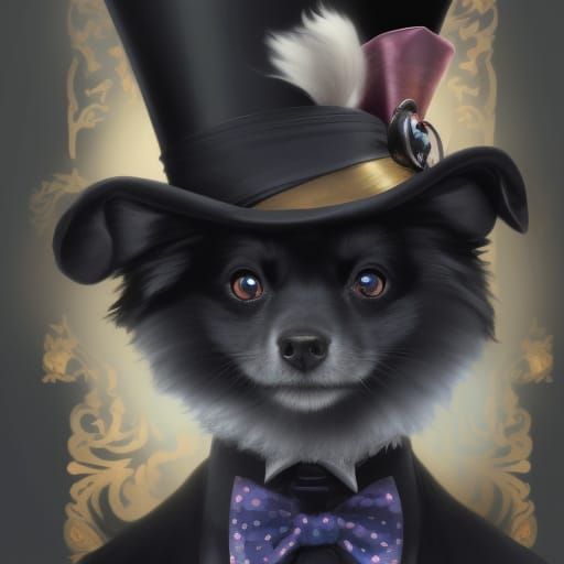Pomeranian and Mad Hatter Mouse Portrait