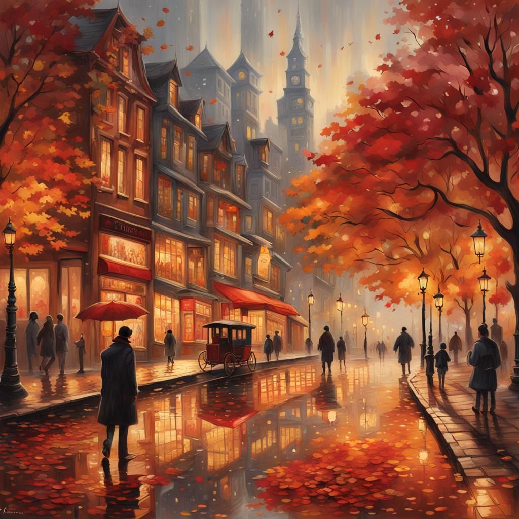 Whimsical Traditional Buildings in Autumnal Cityscape