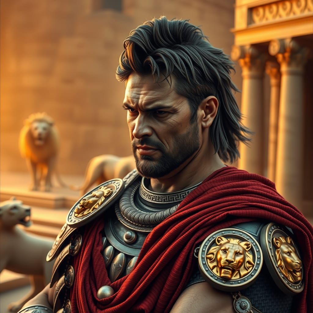 Caesar Plotting Strategy in Hyperrealistic Concept Art