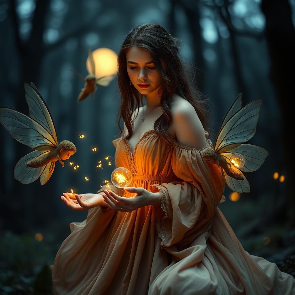 Mystical Forest Scene with Fairies in Cinematic Style