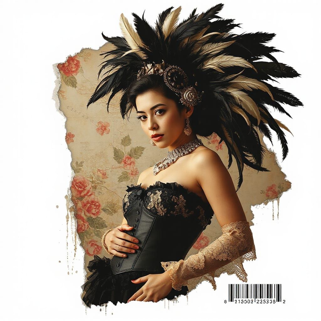 Vintage Showgirl Portrait in Surreal Collage Style