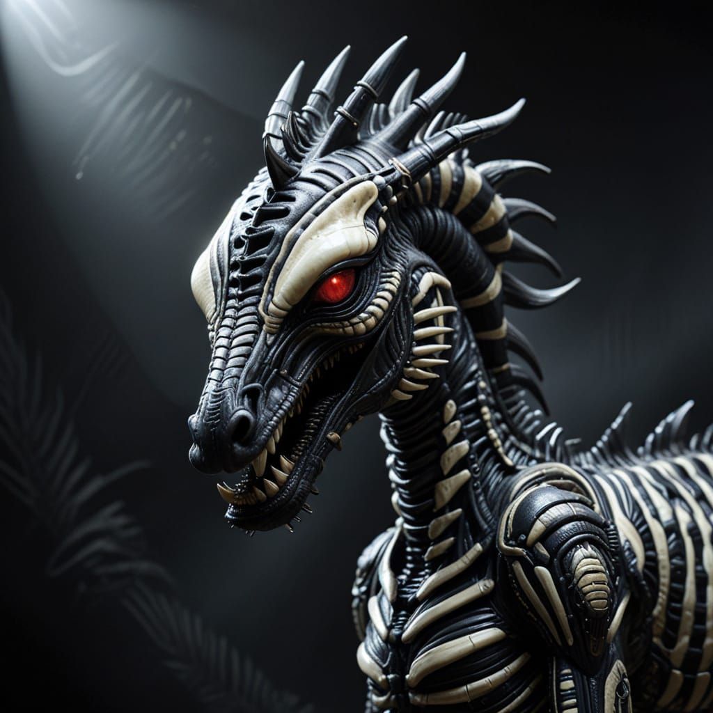 Surreal Xenomorphic Zebra in Futuristic Landscape