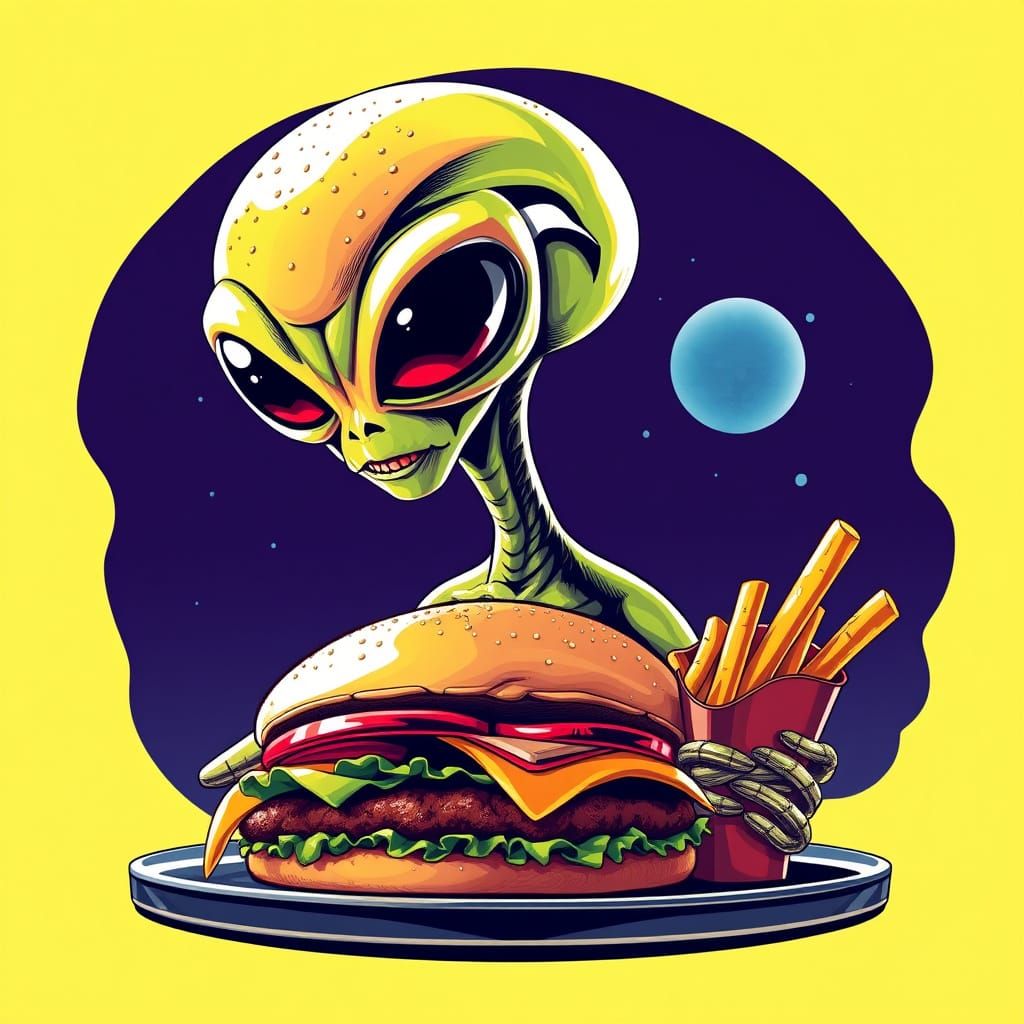 Alien Humanoids Conquer Earth with Greasy Fast Food Delights