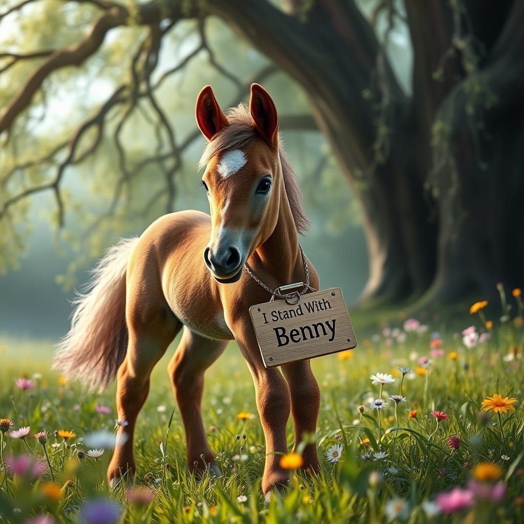 Enchanted Foal Supports Benny in Lush Meadow