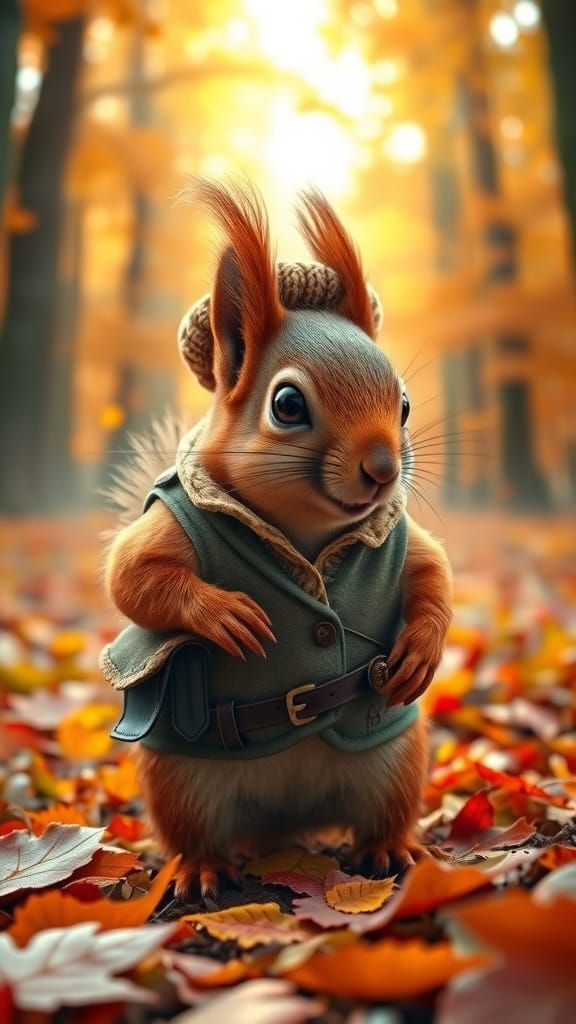 Squirrel Explorer in Autumn Forest, Photorealistic Style