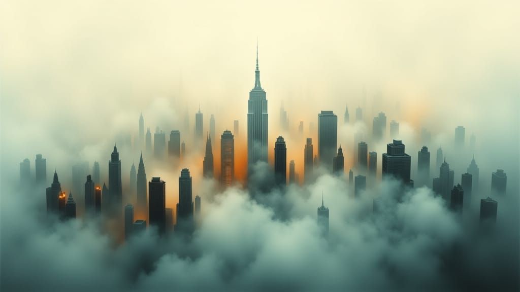 Neon Metropolis Skyline in Ethereal Fog