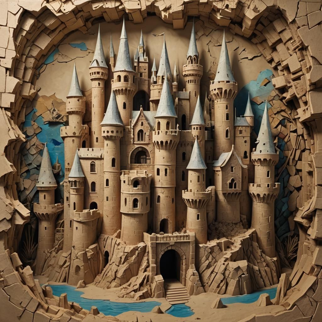 Dreamy Sandcastle in Fragmented Realism Style