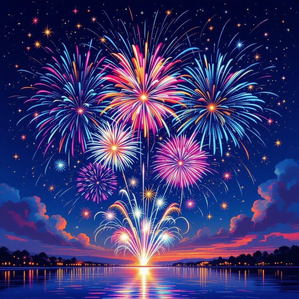 Vibrant Fireworks Display Illuminating Night Sky