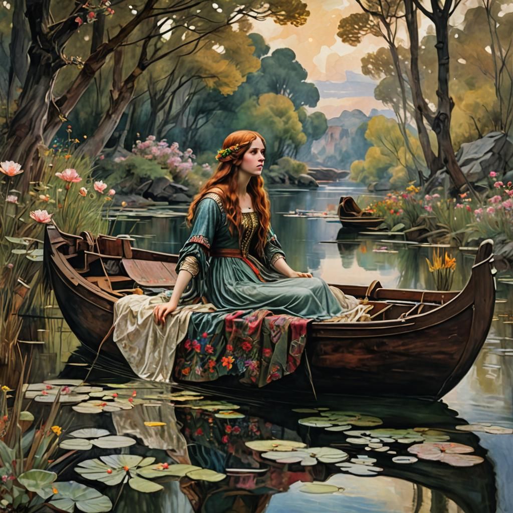 Lady of Shalott in Digital Watercolor Style