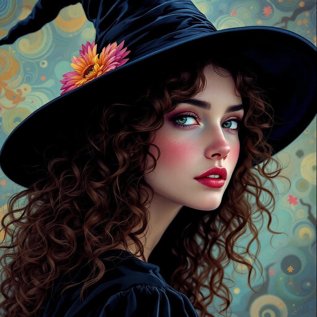 Elegant Witch Portrait in Prisma Art Style
